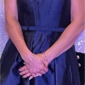 Eliza J Navy Blue Satin Fit-and-Flare Dress